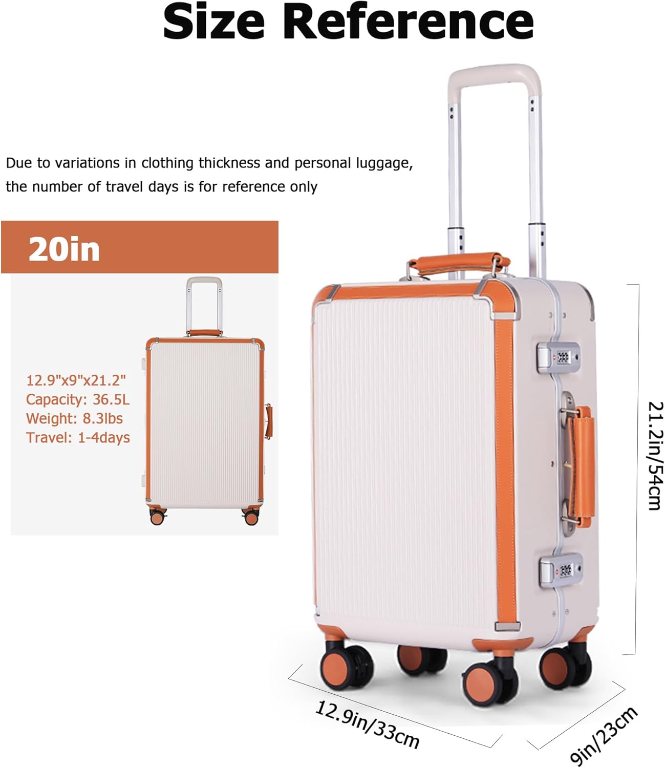feilario 20in Hardshell Carry-On Luggage, Aluminum Frame Zipperless Suitcase with Brake Wheels, TSA-Accepted Lock & Side Hooks (Beige (zipperless closure), 20in)