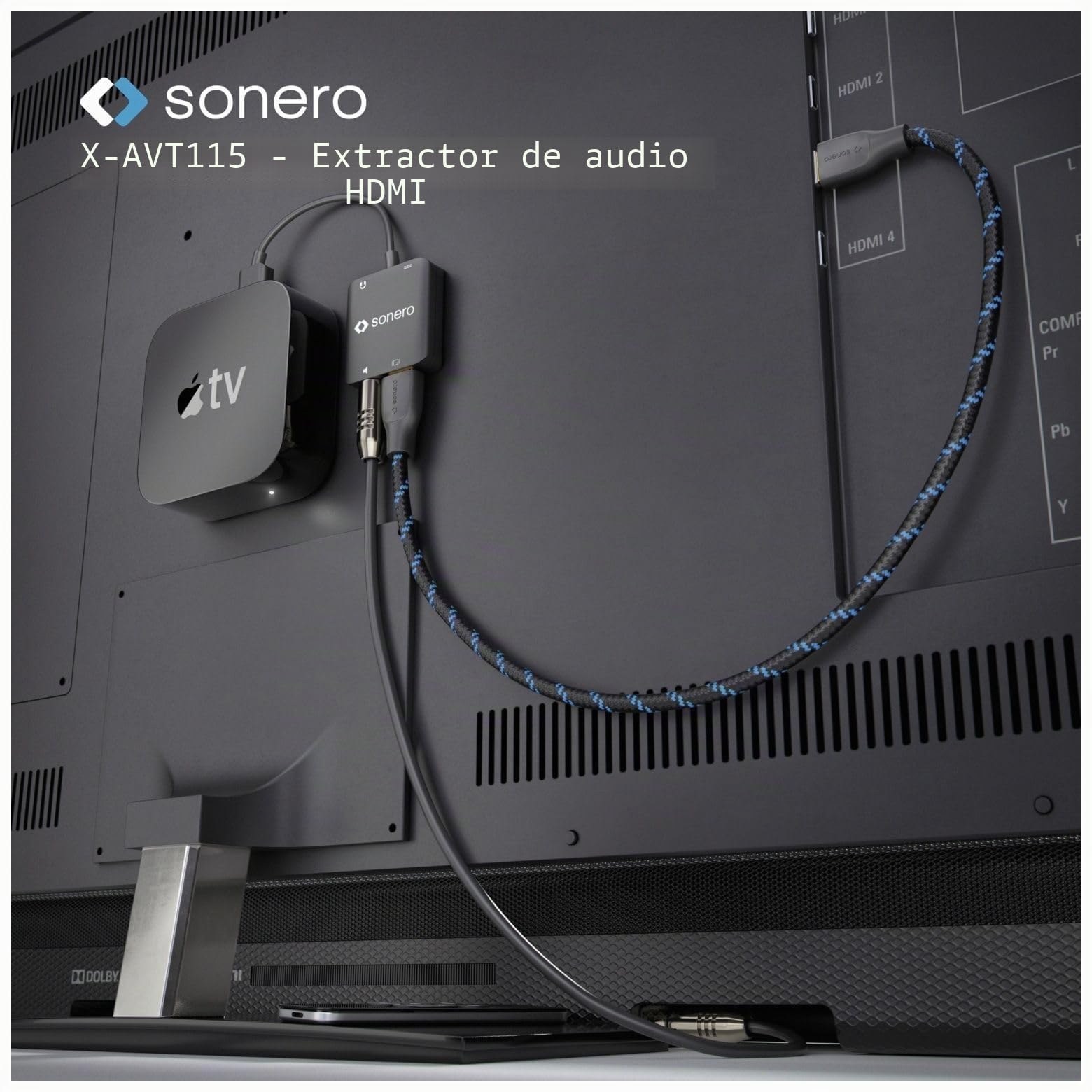 Sonero Extractor de audio HDMI AVT115, 4K negro | Acoplamiento de audio HDMI con Toslink y jack de 3,5 mm para señales digitales y estéreo