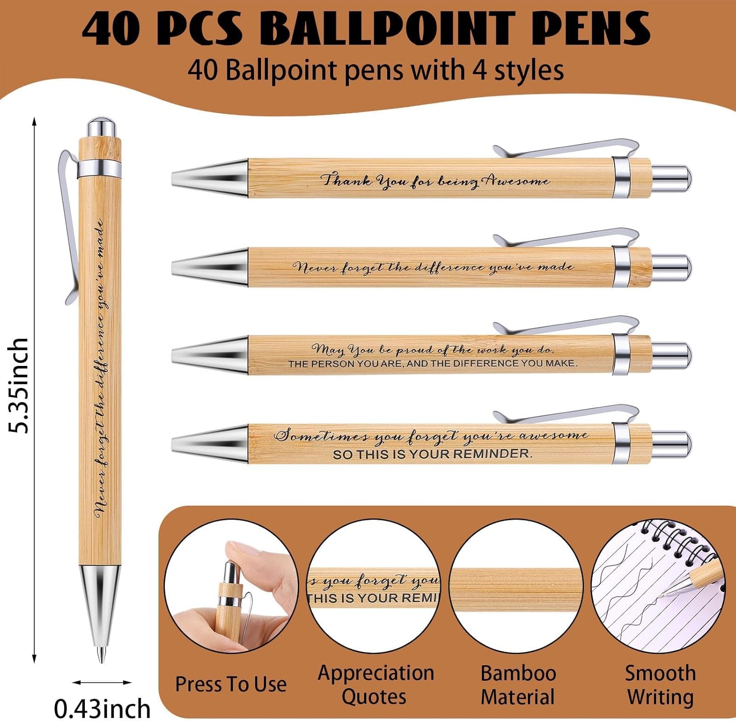 40 Sets Employee Appreciation Gifts Spiral Notebooks with Sticky Notes Notepads Thank You Journals Inspirational Bamboo Ballpoint Pens Bulk Christmas Gift for Nurse Teacher Coworker - Image 3