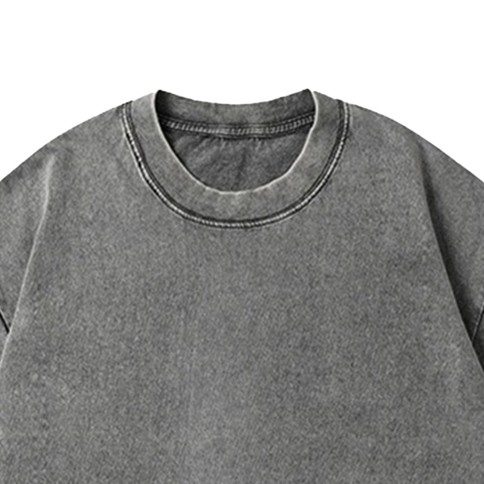 Men Loose Round Collar Cotton T Shirt Distressed Breathable Daily Pullover Tops Summer Classic Solid Street Shirts (Grey,4X-Large)