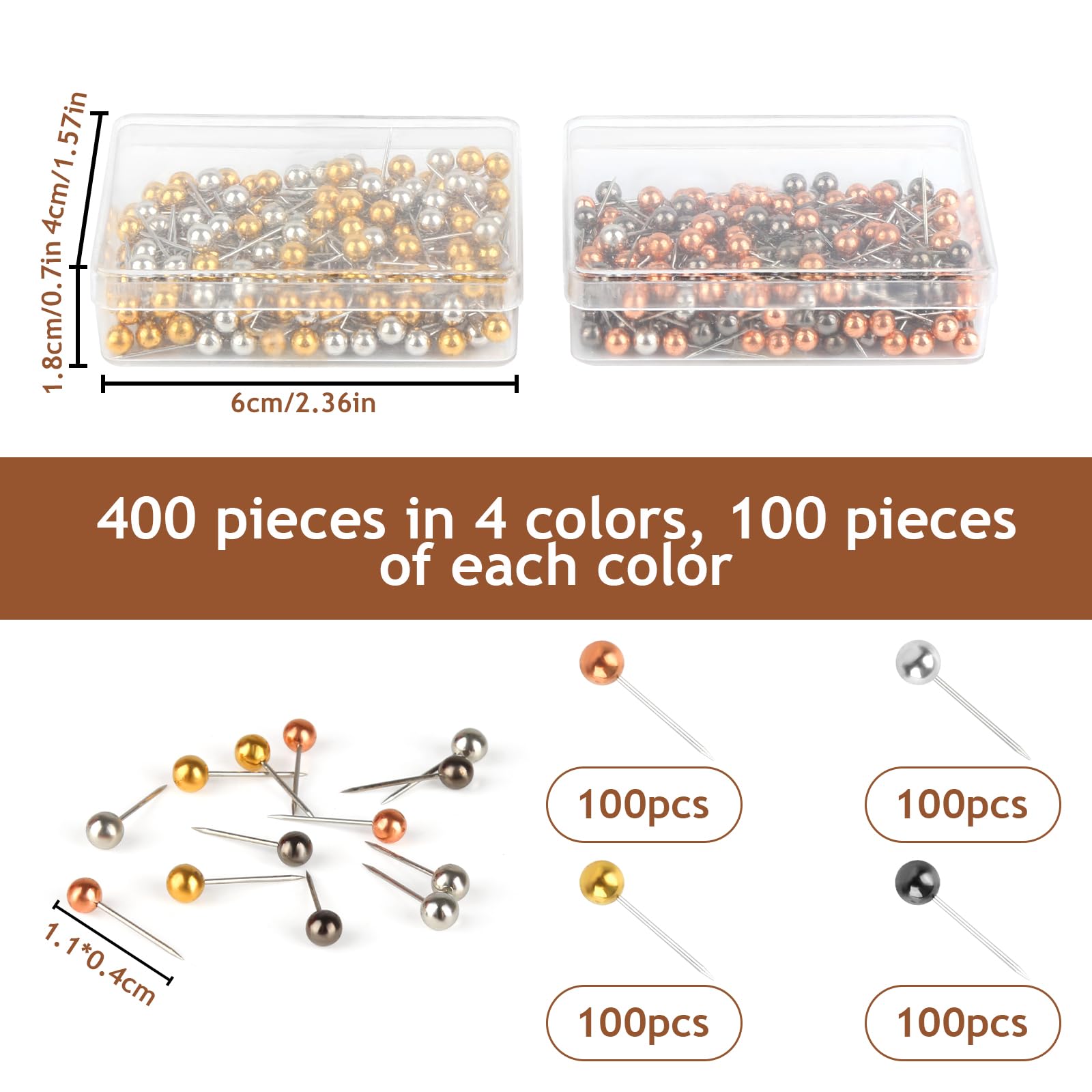 Hrlace Lot De 300 Épingles Tête Ronde 5mm - Multicolores Pour Tableaux Liège, Cartes Et Organisation