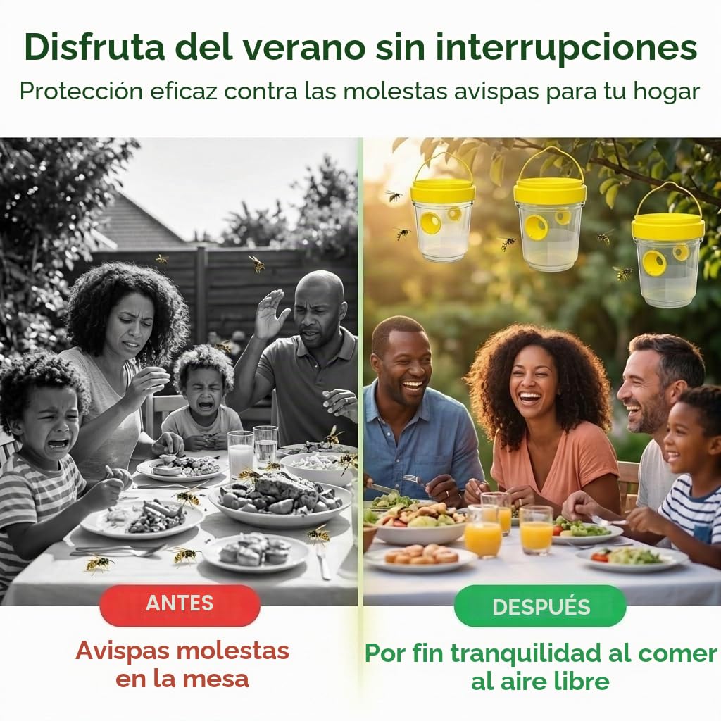 Set de 3 trampas para avispas para exteriores – trampa para avispas para jardín y balcón – trampa viva reutilizable sin productos químicos – trampa para insectos contra avispas – repelente de avispas