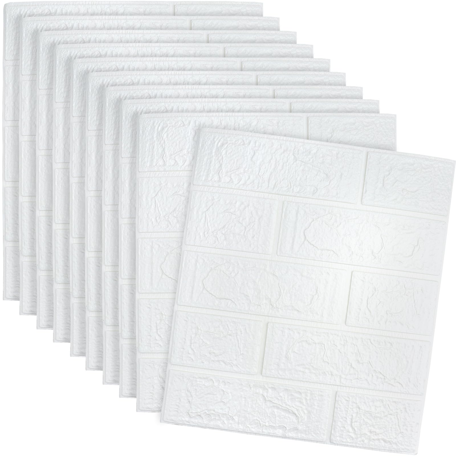 LHNNDM 10 PCS Brick-Pattern Wallpaper, 3D Wallpaper，35x38cm self-Adhesive Wall Decals,Home Decoration, Waterproof Material, Suitable for Kitchen, Bathroom, and Living Room. (White)