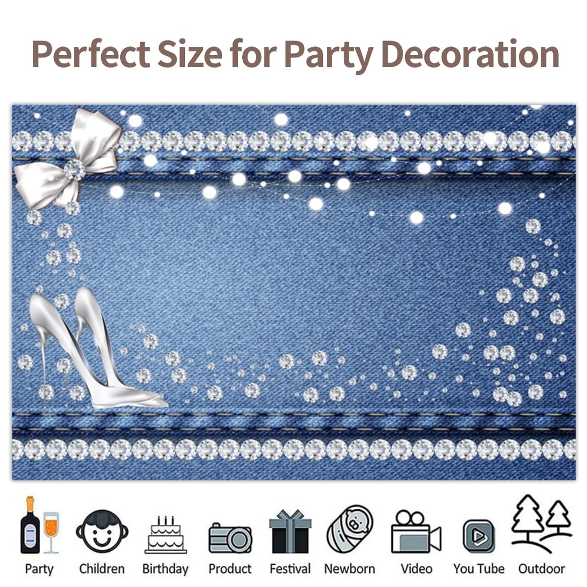 Fotohintergrund Vinyl 3x2,5 M | Jeans-Look Mit Strass | Für Baby-Party, Geburtstag, Shooting