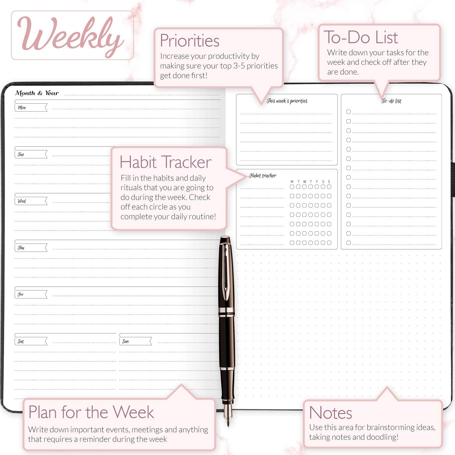 GoGirl Planner and Organizer for Women - A5 Weekly Agenda, Goals Journal to Improve Time Management & Productivity (Black) - Image 4