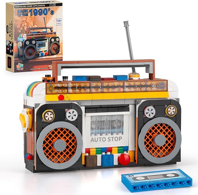 Vziimo Retro Radio Classic Series Building Blocks Set, Collectible Vintage Music Player Display Mini Model Kit, Creative Gift Toys for Adults Teens 14+ (554 Pieces)
