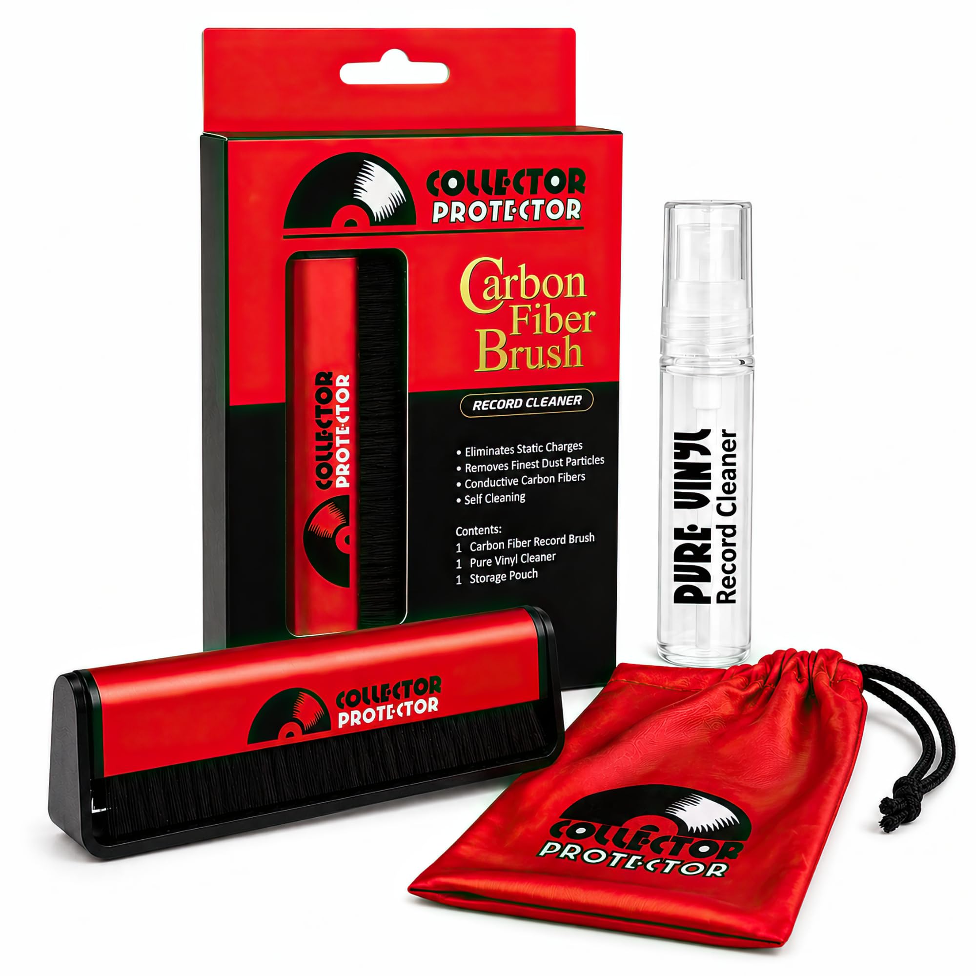 Vinyl Record Cleaner and Anti Static Carbon Fiber Record Brush by Collector Protector. A Must Have Accessory For Your Treasured Collection