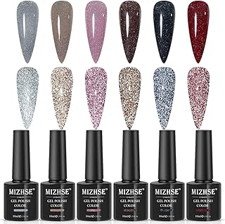 MIZHSE Reflective Glitter Gel Nail Polish, Shimmery Glitter Gel Polish Set, Sparkly Shiny Gel Nail Art Varnish Manicure Ki...