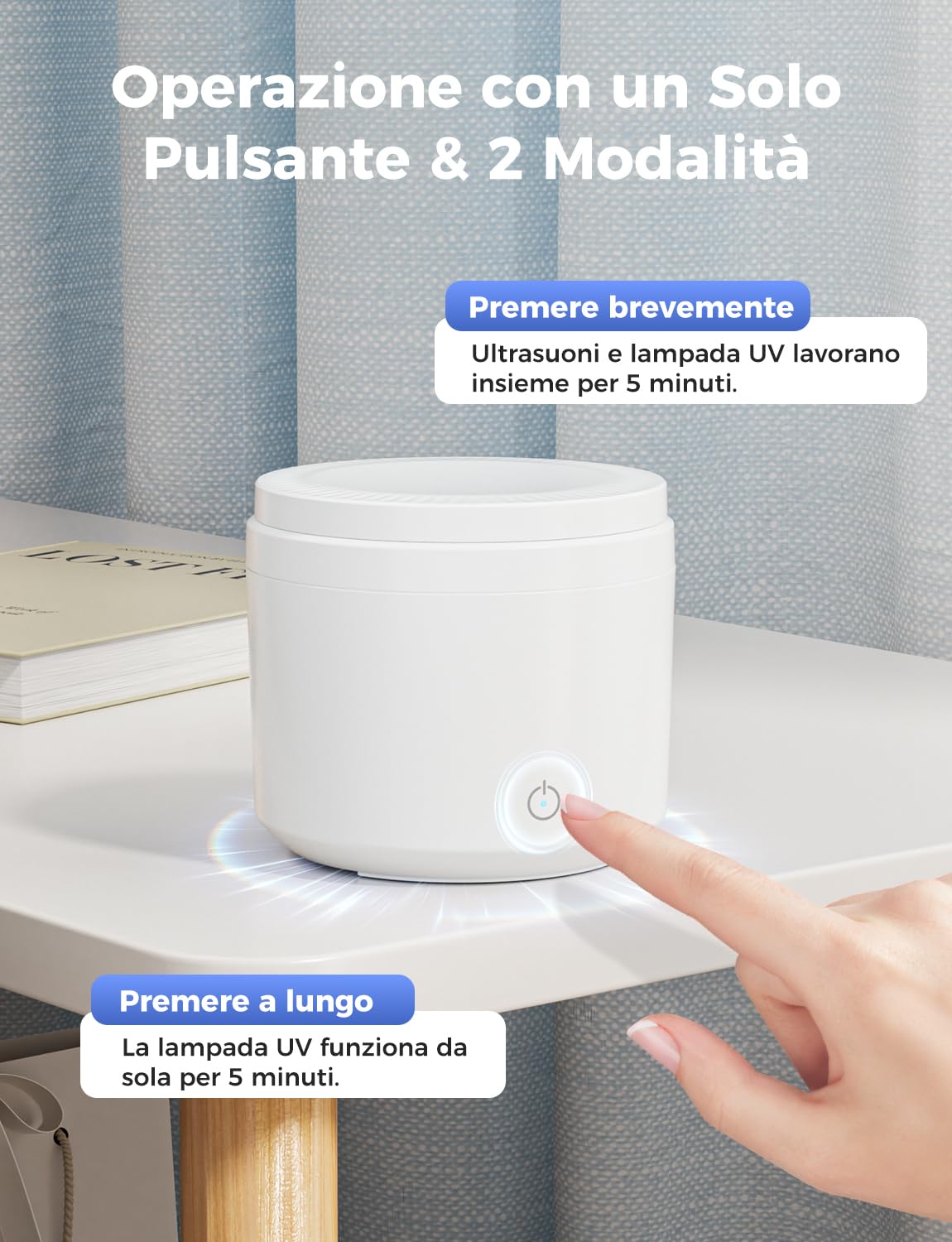 Pulitore Ultrasuoni 48000Hz, Pulitore Ultrasuoni Apparecchio Denti 200ml con UV Lampada e Pulizia di Baske, per Bite/Protesi dentali/Fermi/Testine di Spazzolini da Denti, Bianco