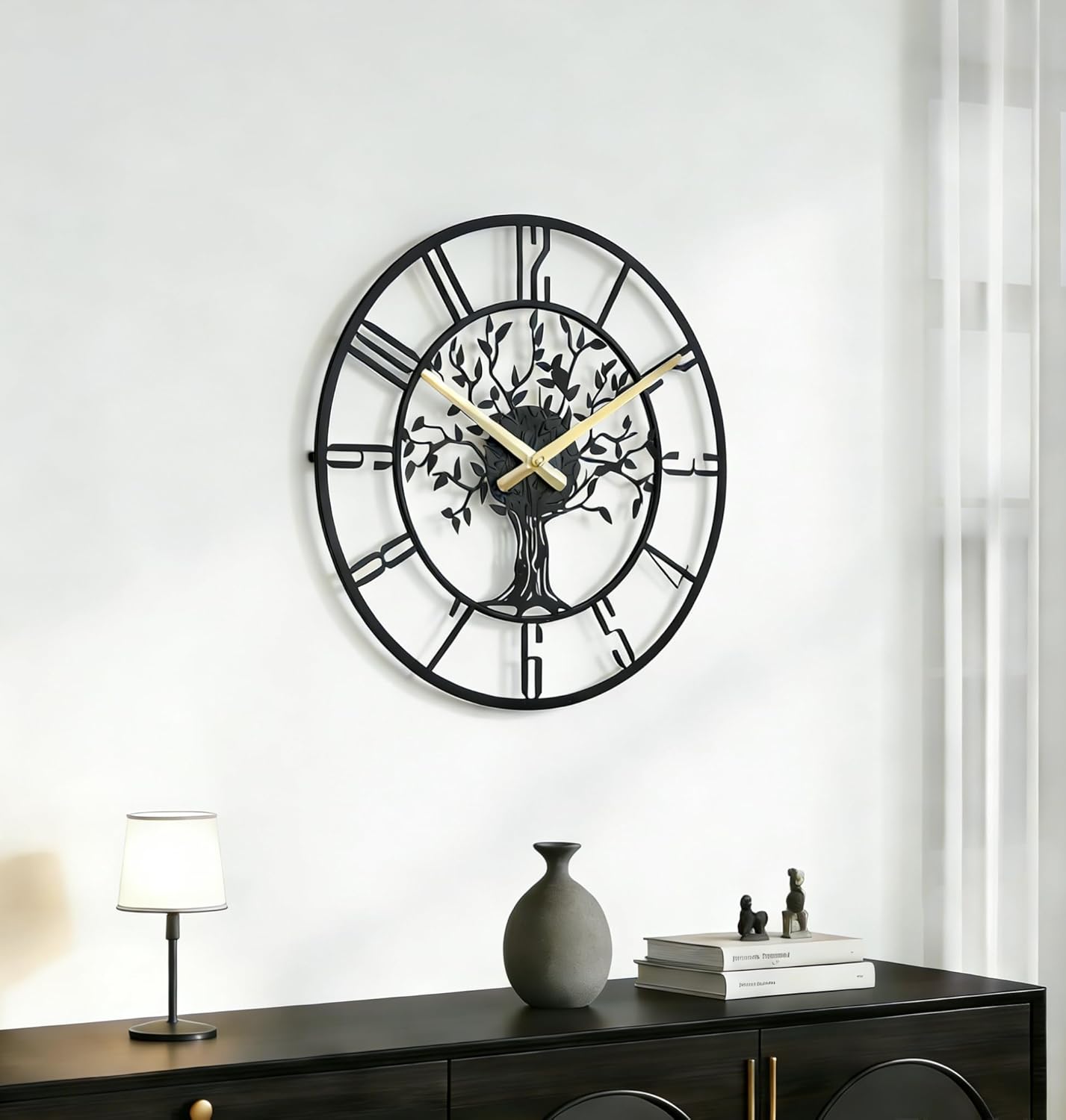 Large Tree of Life Wall Clock, Metal Large Modern Wall Clocks for Living Room, 18 in Oversized Battery Operated Silent Clock for Office,Living Room,Kitchen Decor