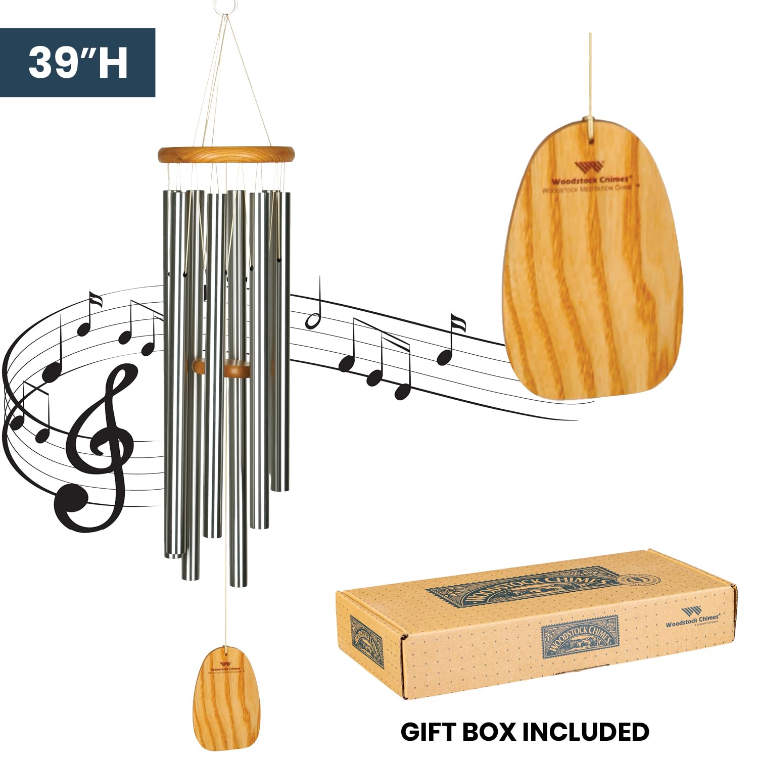 Woodstock Windspiel Meditation Chime, Silber, 99,8 cm
