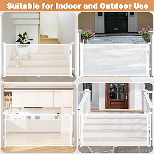 Miniatura 6 de Puertas retráctiles para bebés, puerta para perros para escaleras, puerta de malla de 55 pulgadas de ancho para bebés, puerta para mascotas