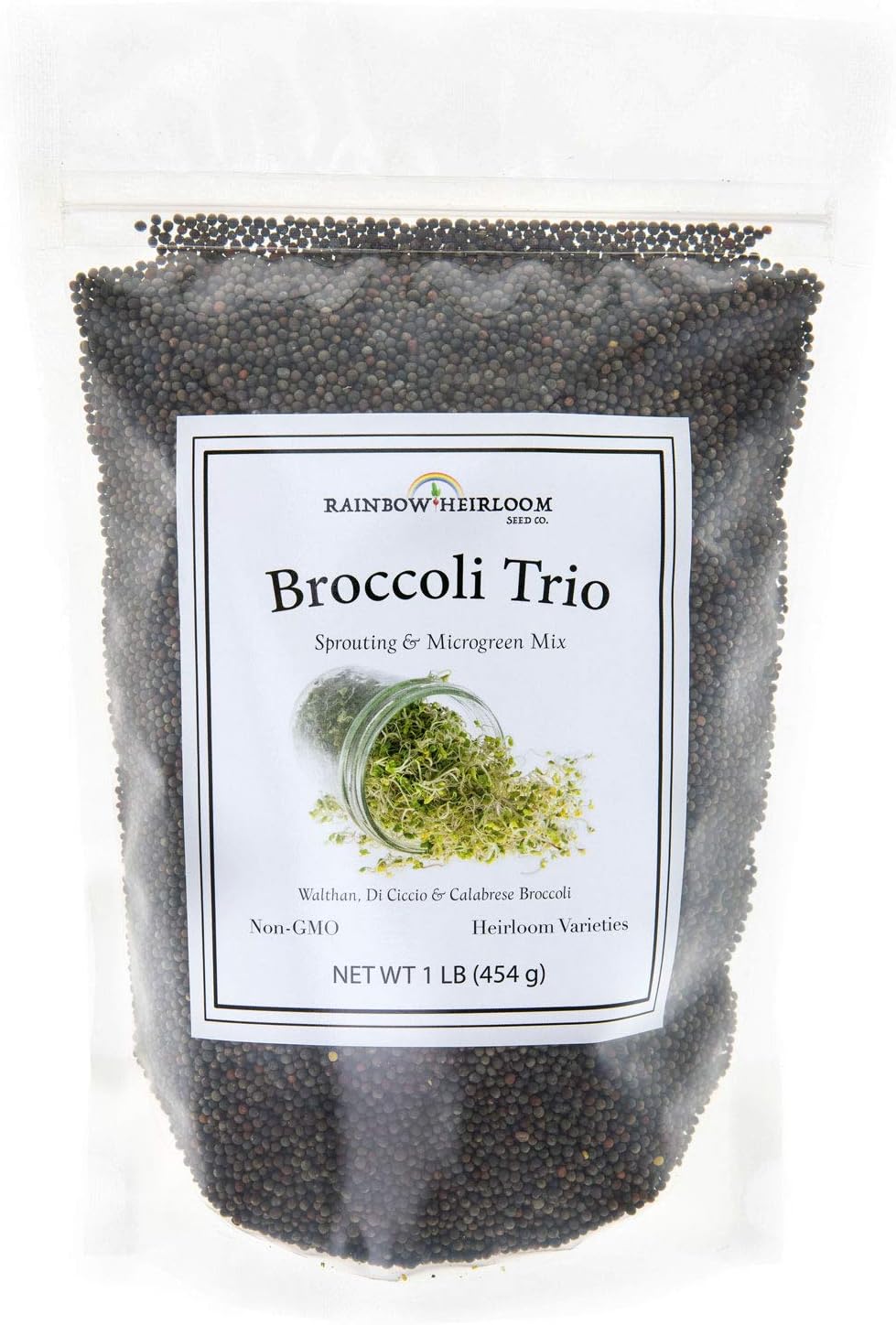 Broccoli Trio Sprouting &amp; Microgreen Mix | Contains 3 Heirloom, Non GMO Broccoli Sprouting Seed Varieties for Broccoli Sprouts &amp; Microgreens | 1 LB Resealable Bag | Rainbow Heirloom Seed Co