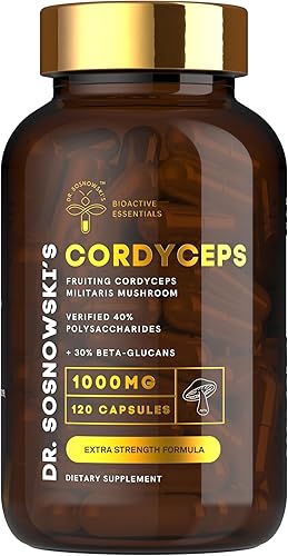 Dr Sosnowski's BioActive Cordyceps - Cápsulas de hongos  1000 mg de extracto de Cordyceps de alta resistencia para apoyo diario (120 cápsulas)