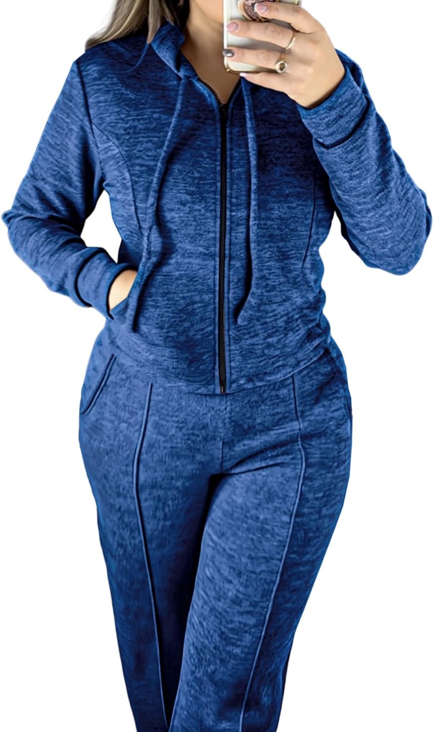 CHICME Womens 2 Piece Outfits Sweatsuit Zip Up Hoodie and Wide Leg Sweatpants Tracksuit Travel Workout Lounge Sets - Image 4