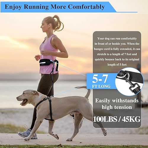 Miniatura 5 de Tails & Tales Correa de perro manos libres con bolsa ligera para la cintura para caminar, correr, senderismo, cinturón ajustable de 25-45 pulgadas,