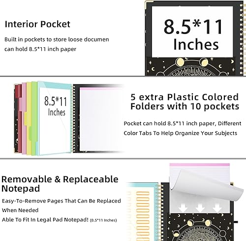 Miniatura 3 de Ospelelf Portapapeles con almacenamiento de 8.5 x 11, organizador de padfolio, cartera en espiral, tamaño carta con bloc de notas, soporte para