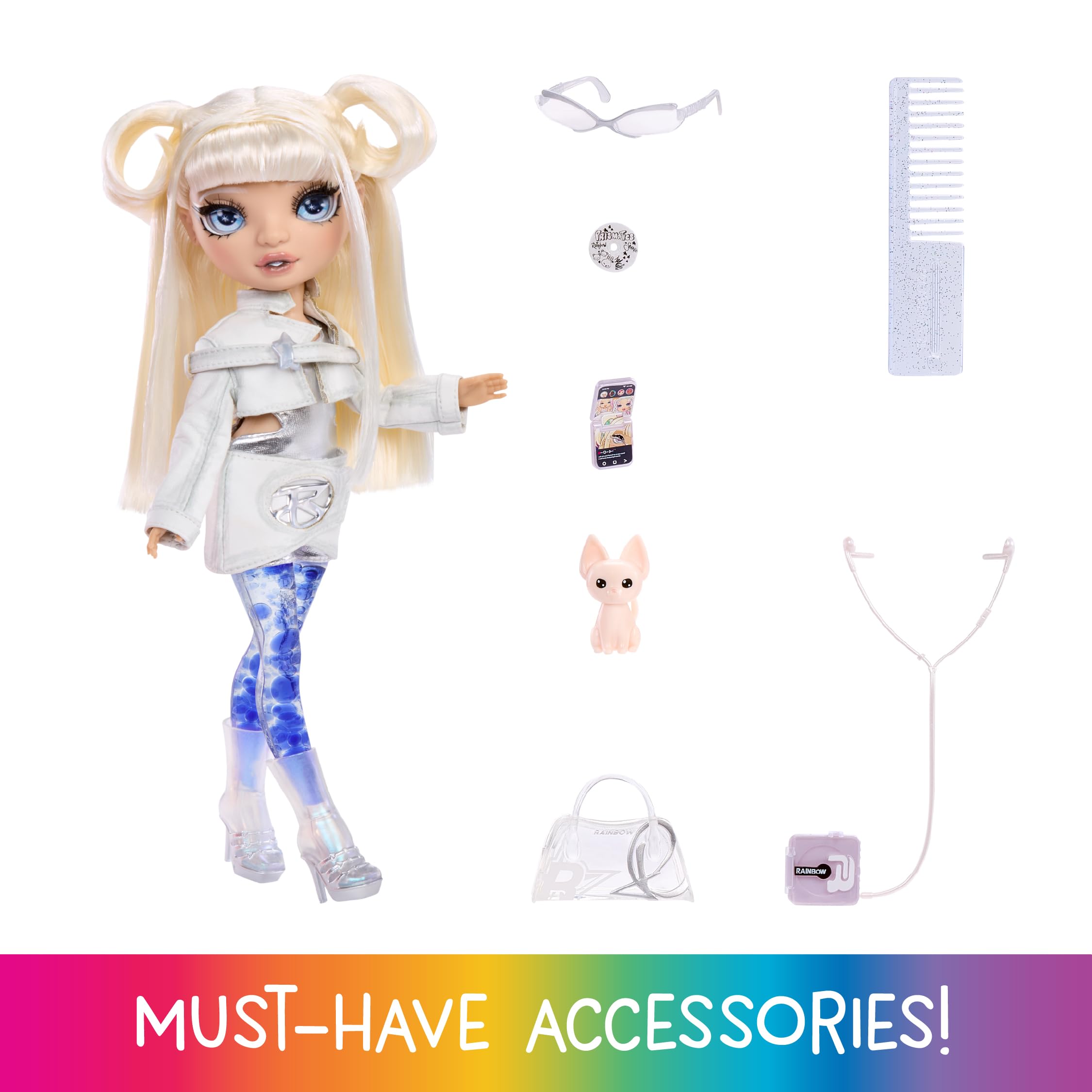 Rainbow High Sparkle & Shine Doll, Whitney, 28cm Fashion Doll with White Hair and Magic Bubbles in Legs, Colour, Style, Play - Image 2