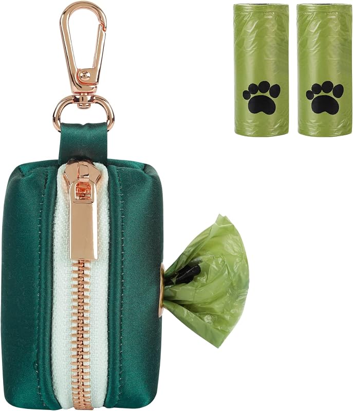Porta-Sacos para Fezes de Cães em Seda com Mosquetão e 2 Rolos de Sacos, lionet paws – Preto e Verde