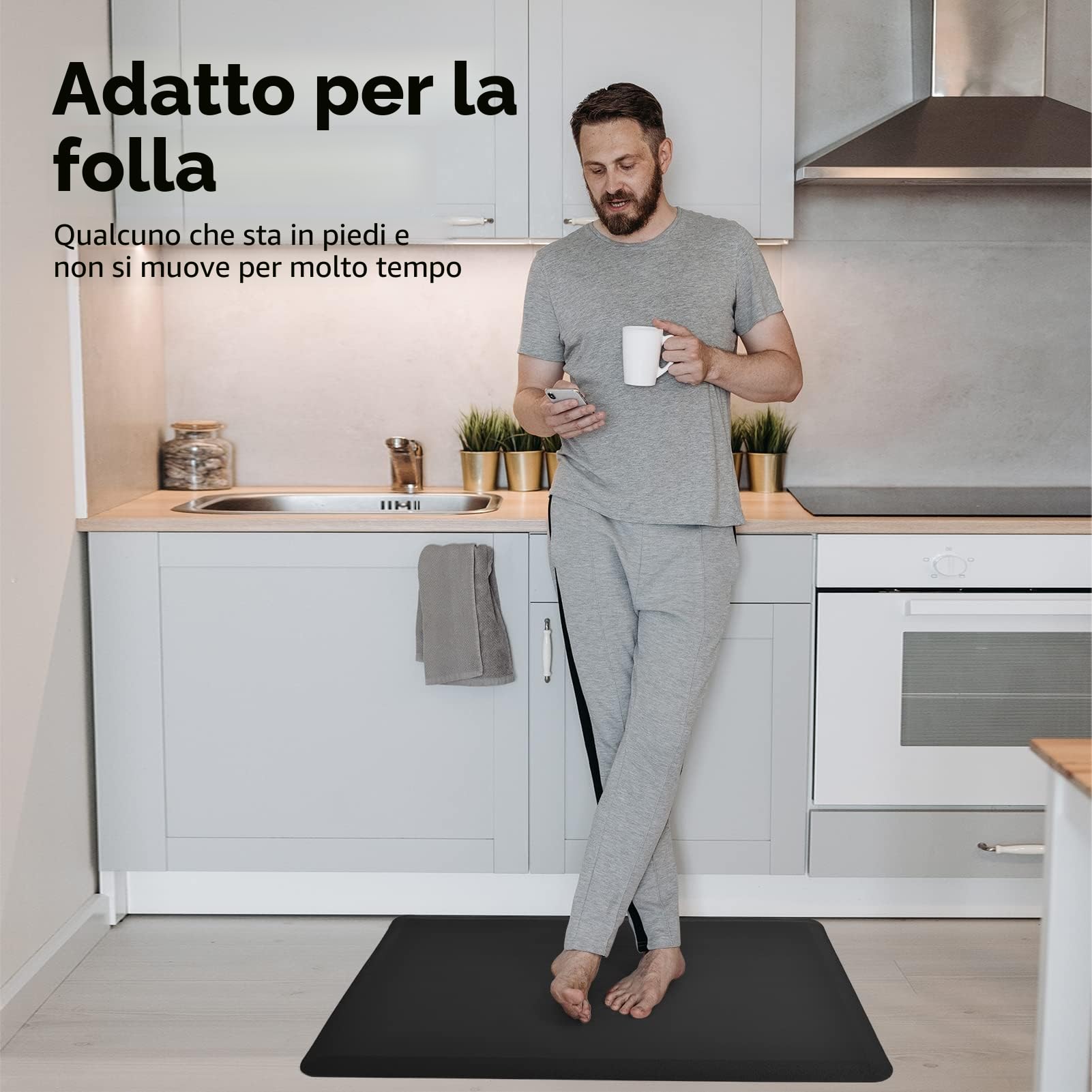 Art3d Tappetino Antifatica – Tappetino da Cucina Imbottito – Antiscivolo e Comodo – Per Postazione in Piedi, Ufficio o Garage – 71 x 44 x 1,2 cm – Nero Elegante