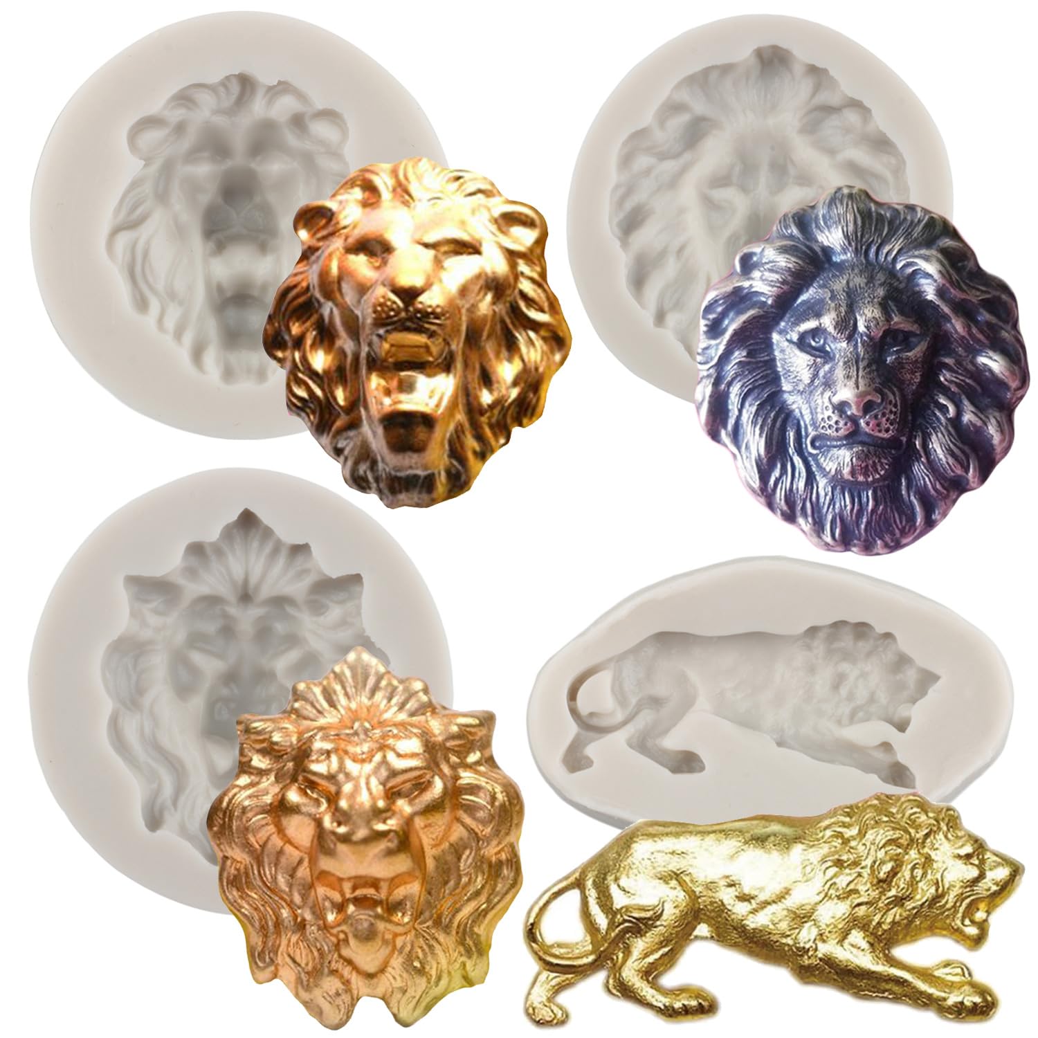 3D Lion Silicone Molds Lion Head Fondant Mold For Cake Decorating Chocolate Candy Cupcake Topper Polymer Clay Set Of 4