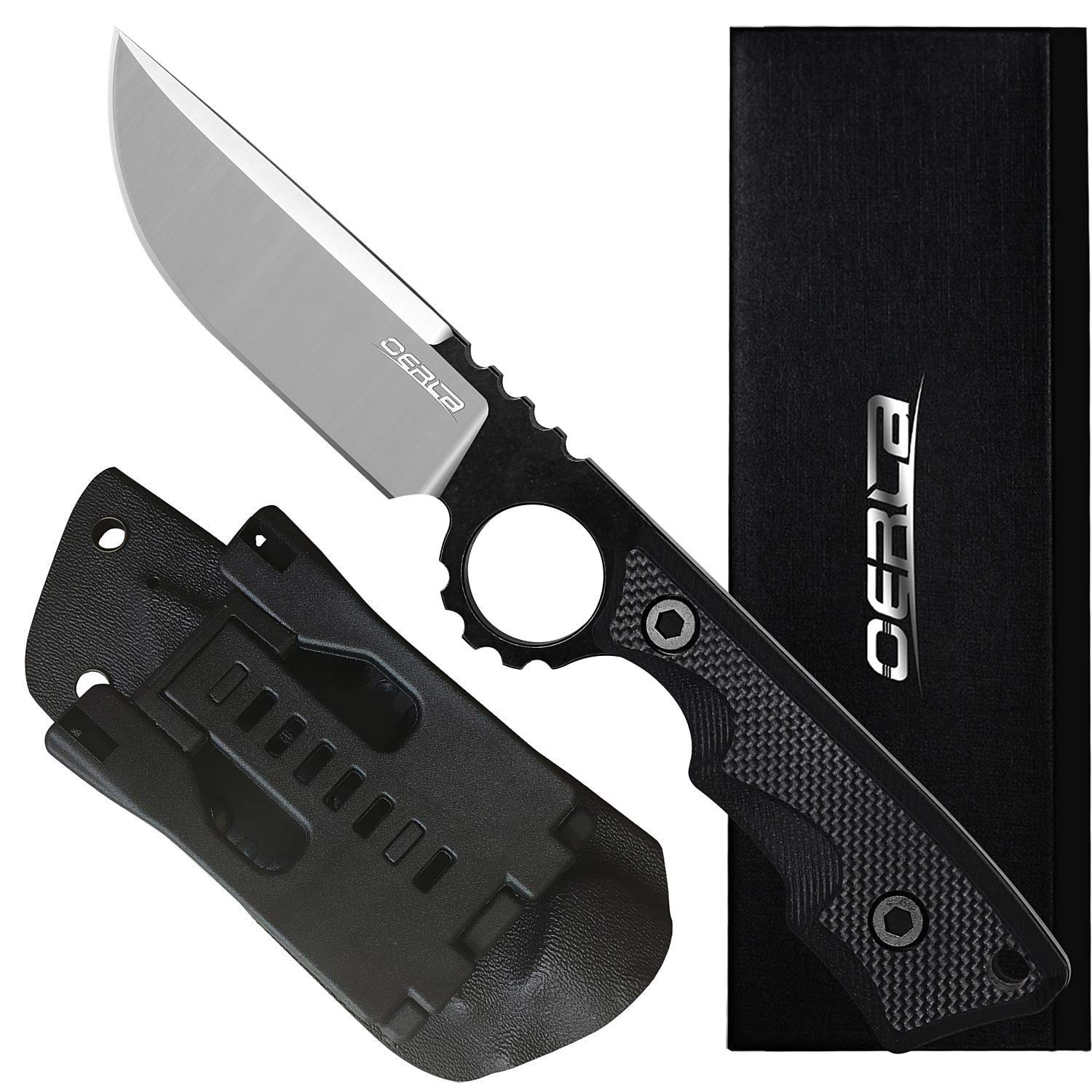 OERLA TAC OLK-032EK Outdoor Knife Fixed Blade Camping Hunting Survival Field Knife 420HC Full Tang Steel Blade with Kydex Sheath and EDC Tactical Belt Clip