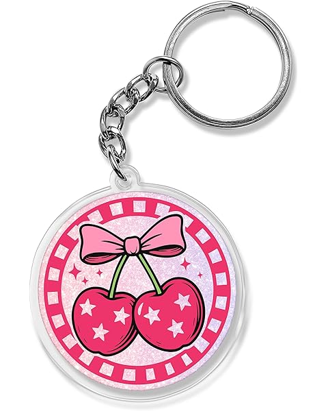 QUINNIAN Girly Bow Keychain 2 Inches Cherry Bow Acrylic Material, Keychains Key Ring Accessories