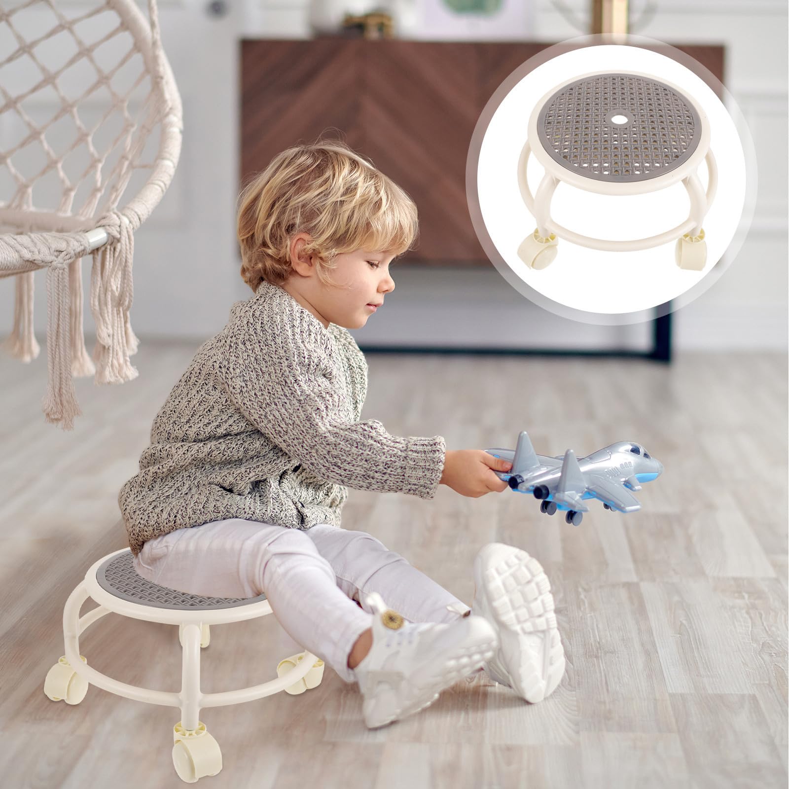 PRETYZOOM Tabouret avec Capacité de Charge Élevée à roulettes Pivotant Bas Rond en Plastique Robuste pour Usage Salon de Pédicure Domicile