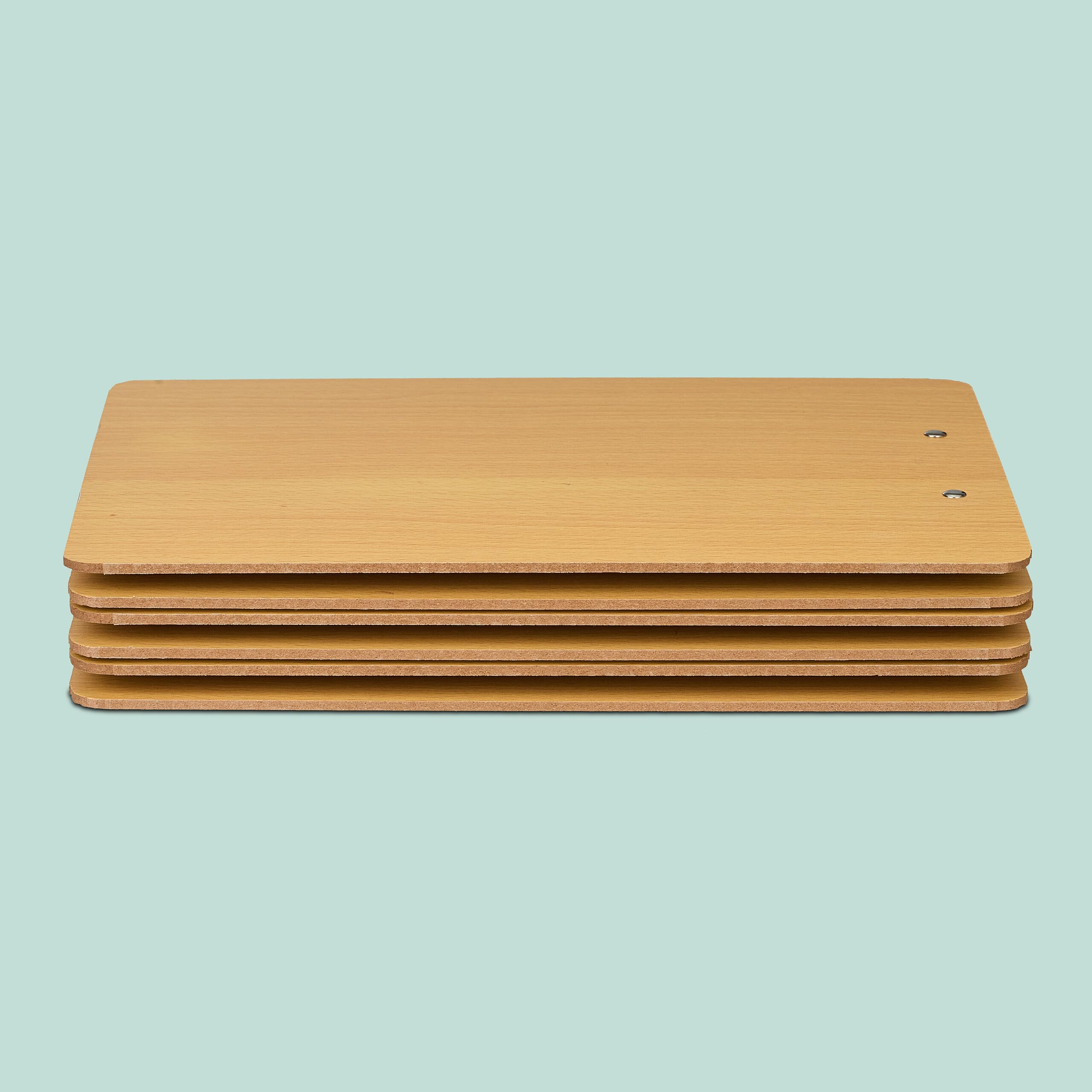 Relaxdays Portablocco A4 con Pinza Portadocumenti, Set 6 Cartellette Ferma Appunti, HLP: 31,5x22,5x0,5cm, MDF, Marrone