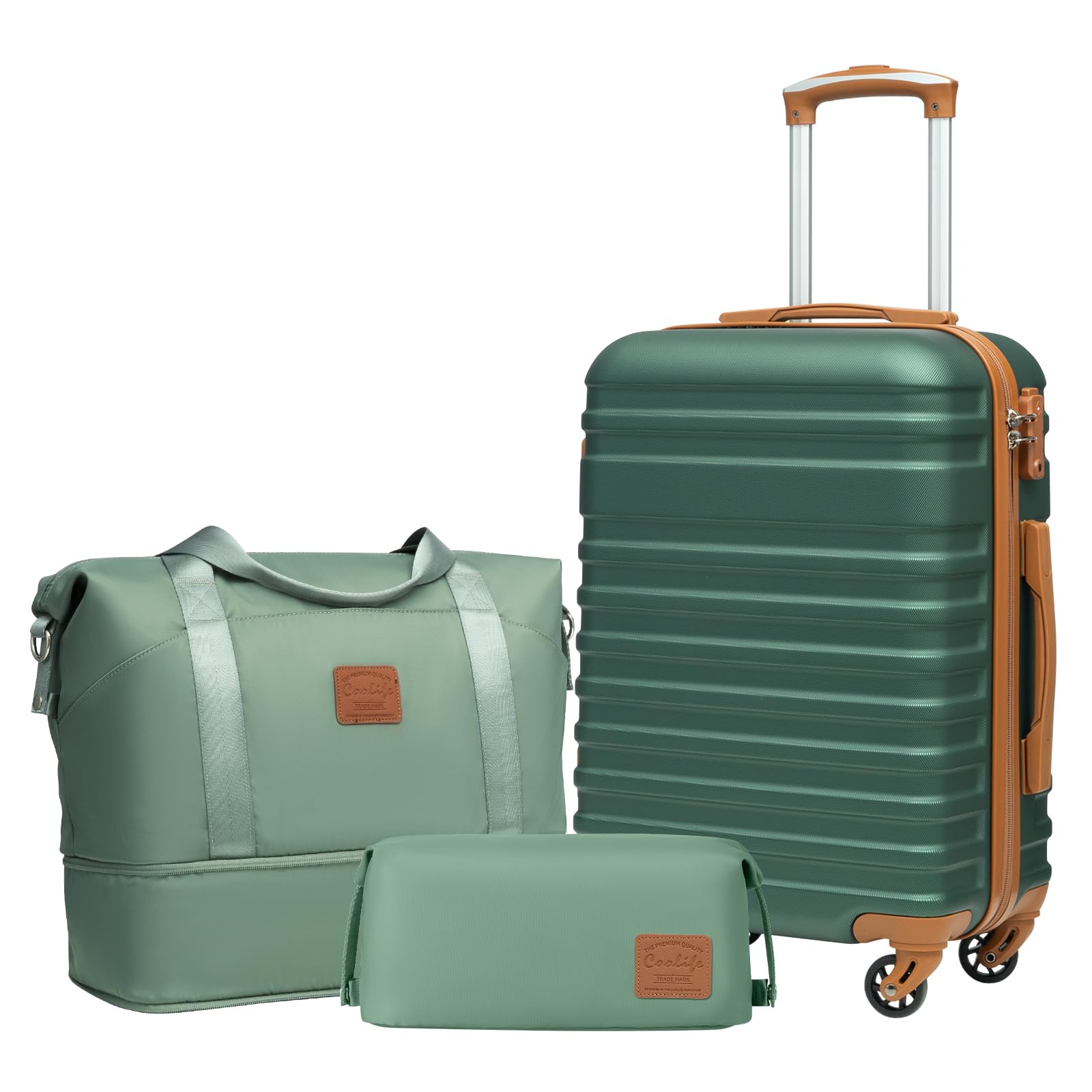 COOLIFE Koffer Trolley Koffer Reisekoffer von ABS Hartschalen Trolley 4 Rollen TSA-Schloss Der Koffer Enthält 1 Reisetasche und 1 Kulturbeutel