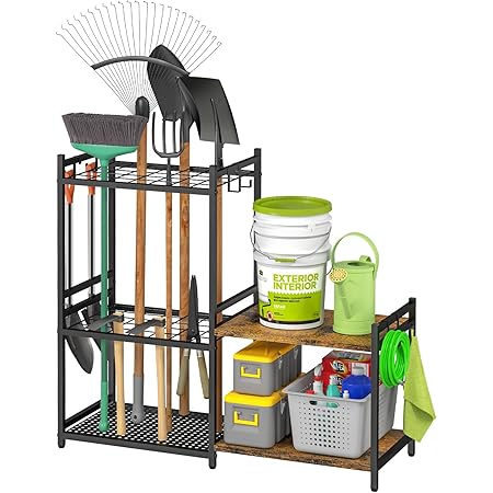 1pc Garden Tool Organizer, Yard * Rack For Garage Organization And Storage, Up To 50 Long-Handled Tools/Rakes/Brooms, Heavy Duty Steel Garden Tool Stand For Shed Outdoor Home Black G 601099546577740