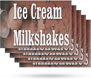 Ice Cream Milkshakes Vinyl Decal 5 Pack of 12 Inch x 16 Inch Weatherproof Heavy-Duty Adhesive Backing | Delicious Beverages, Sweet Desserts, Cafe Promotions | Made in USA