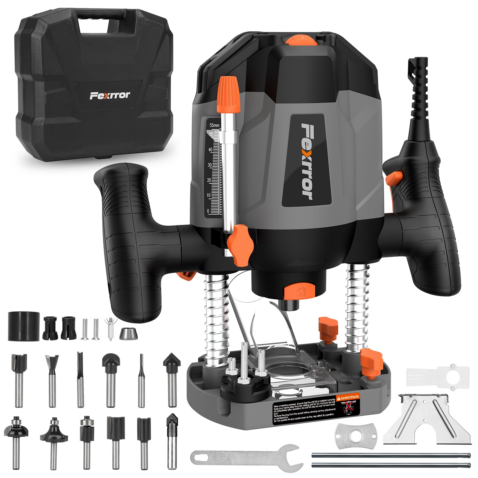 Fexrror Fresatrice Verticale Legno, 1200W Pantografo per Legno con 7 Velocità, Set di 12 Frese, Interruttore di Sicurezza, Profondità di Fresatura Variabile Precisa