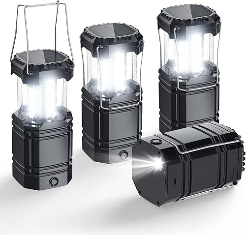 Solar Camping Lantern 4 Pack, Rechargeable LED Lantern with Flashlight,