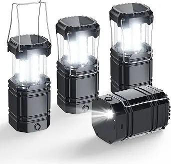 Solar Camping Lantern 4 Pack, Rechargeable LED Lantern with Flashlight