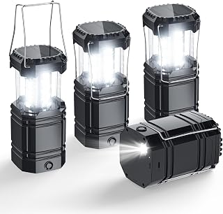 Solar Camping Lantern 4 Pack, Rechargeable LED Lantern with Flashlight, ...
