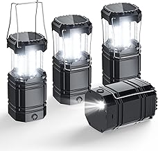 Solar Camping Lantern 4 Pack, Rechargeable LED Lantern with Flashlight, USB-C & Solar Powered, Collapsible Emergency Lights for Hurricane, Power Outages, Outdoor Use