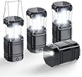 Solar Camping Lantern 4 Pack, Rechargeable LED Lantern with Flashlight, USB-C & Solar Powered, Collapsible Emergency Lights for Hurricane, Power Outages, Outdoor Use