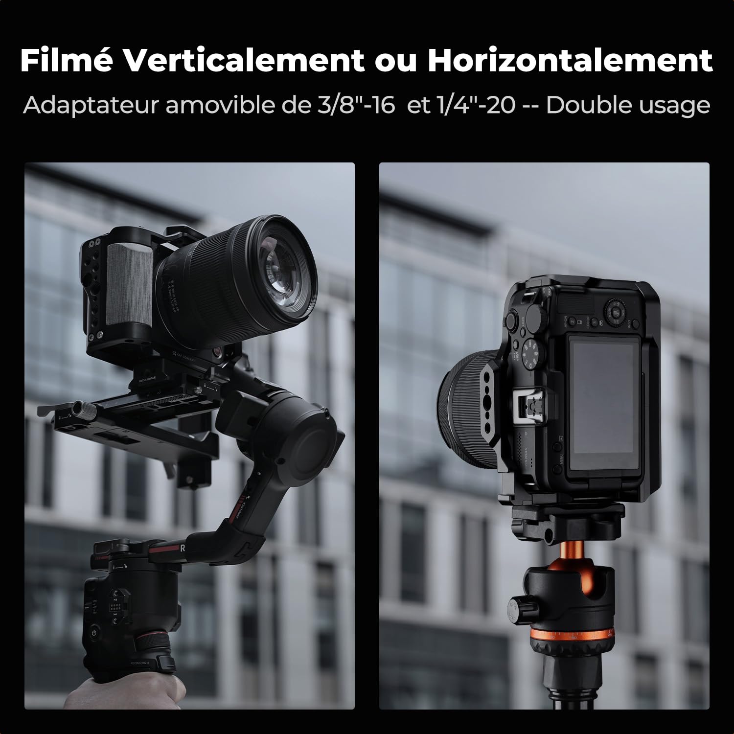 K&F CONCEPT Cage Compatible Canon R50V Aluminium Léger 180g Cold Shoe 1/4" 3/8" Arca