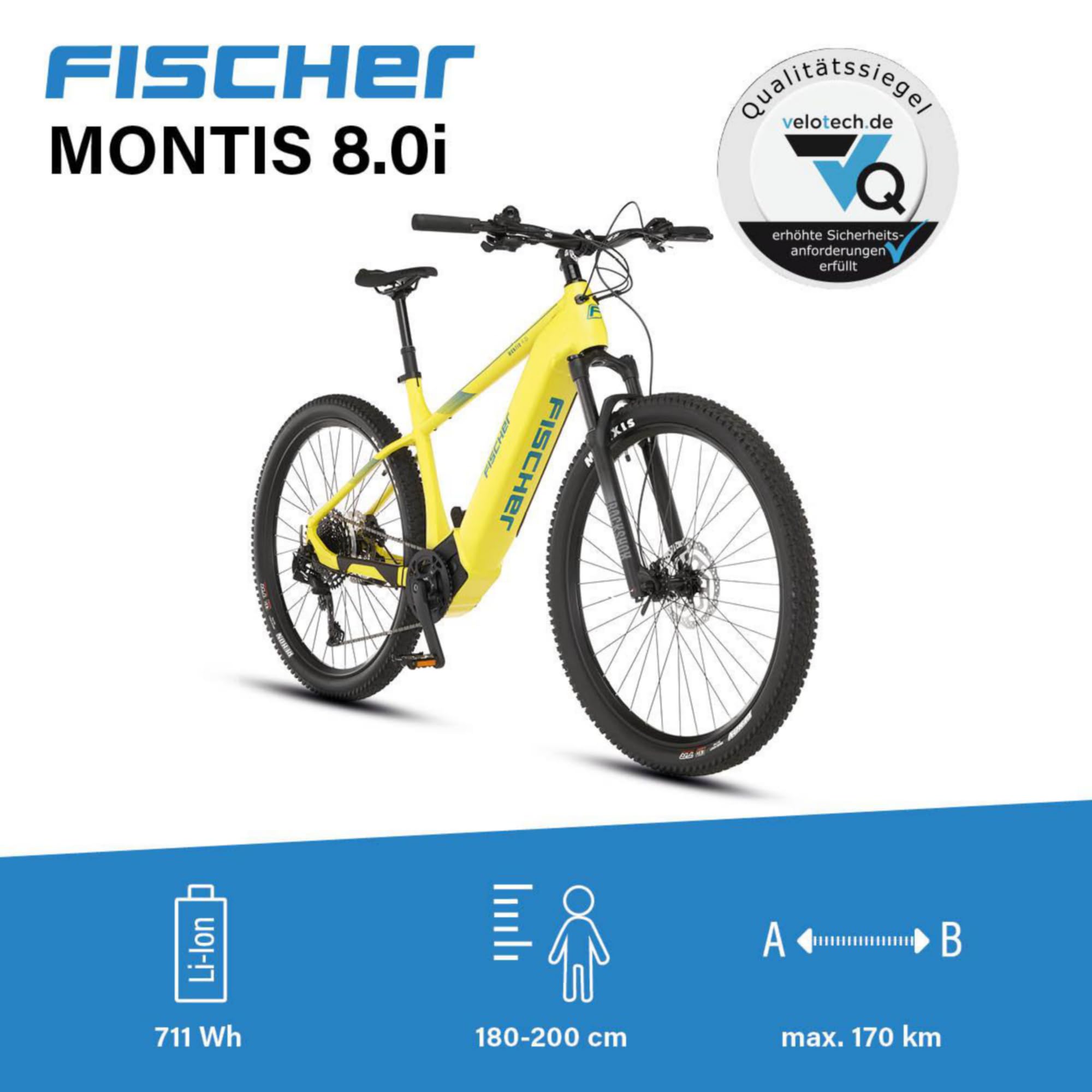 Fischer E-Mountainbike MONTIS 8.0i, Elektrofahrrad für Damen und Herren, RH 49 cm, Mittelmotor 90 Nm, 36 V Akku