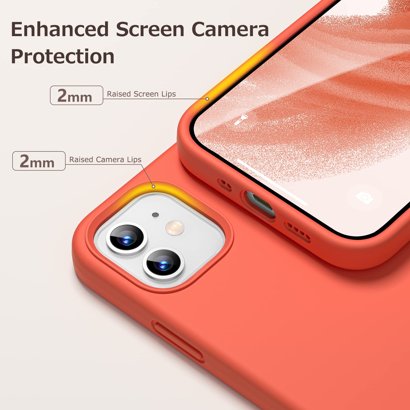 GOODVISH 3 in 1 Cover in Silicone per iPhone 12 Mini 5,4", con 2 Pezzi di Pellicola Protettiva, Silicone Liquido Custodia per Cellulare con Morbida Microfibra Antiurto,Rosso-Arancio