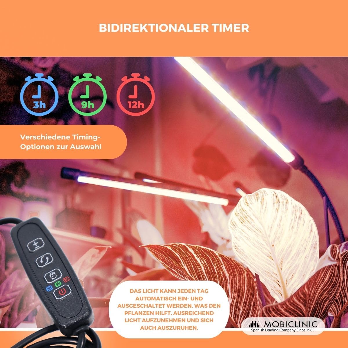 Mobiclinic®, Pflanzenlampe, Led, Growflex, 3 modi, 6000k, 10 helligkeitsstufen, Vollspektrum, Europäische marke, Timer, 360° rotation, 40w, Flexibel, Zimmerpflanzen, Usb, Grow lampe (4 köpfe)