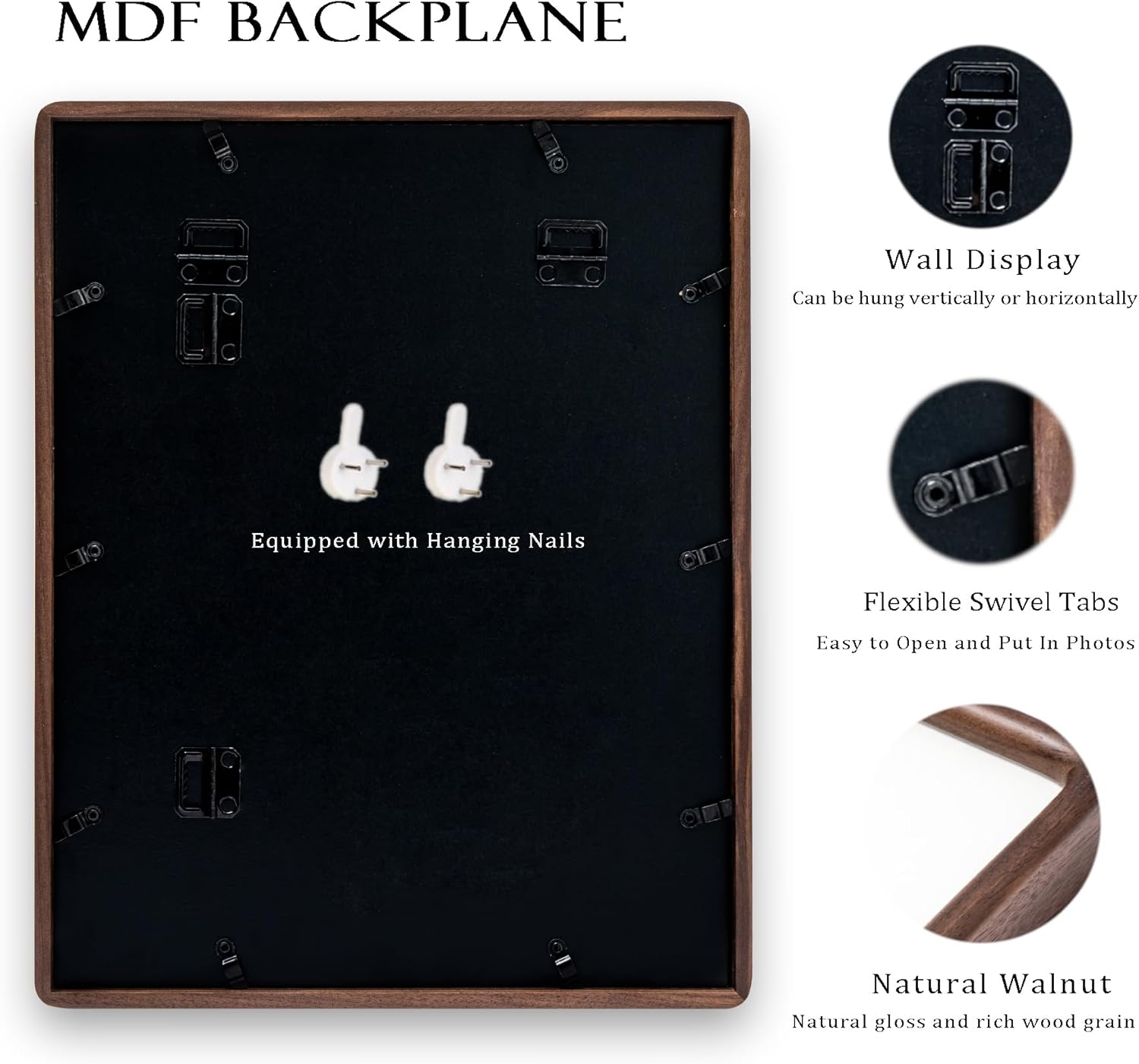 11x14 Frame, Solid Walnut Wood Poster Frame with Mat for 8x10 or 11x14 without Mat, Rounded Corner Walnut Wooden Frame, Gallery Wall Frames for Art, Horizontal or Vertical Wall Mounting - Image 6