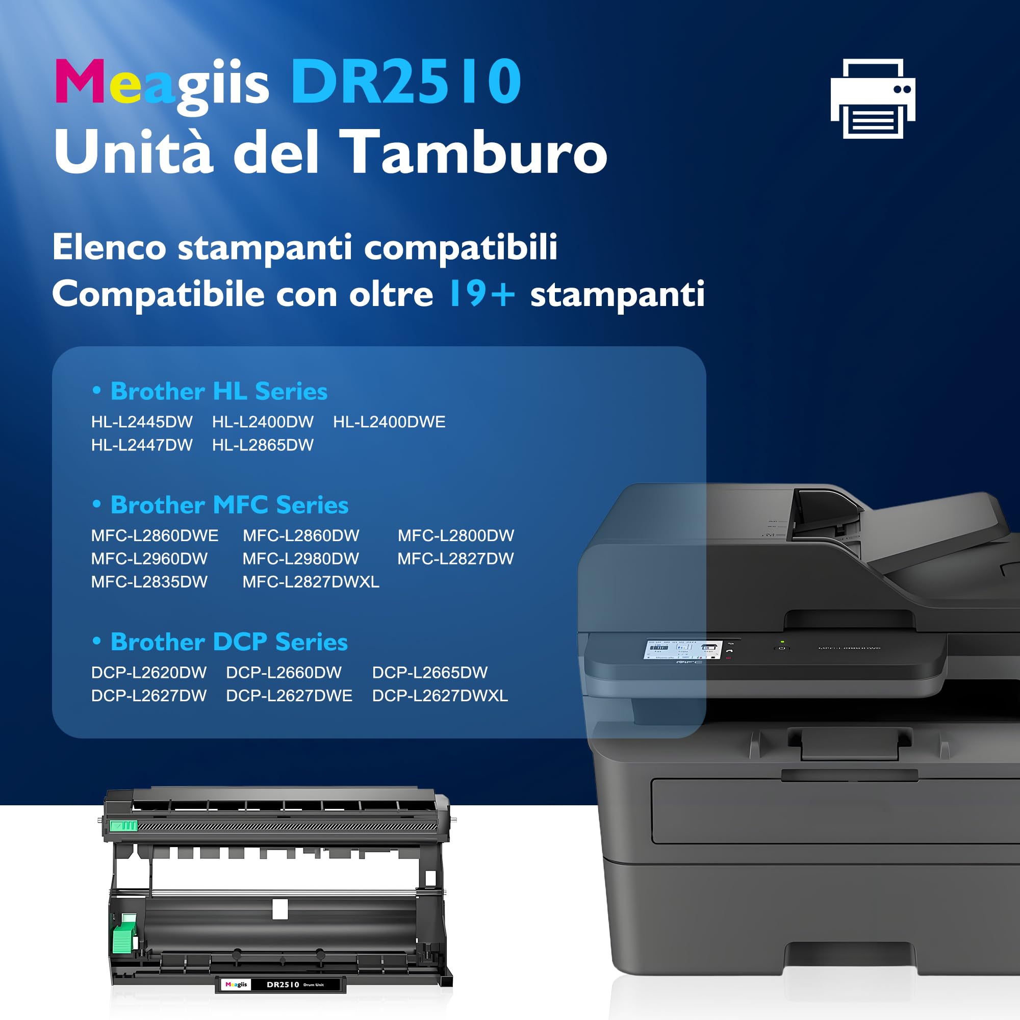 DR2510 Unità del tamburo Compatibile per Brother DR2510 DR-2510 tamburo per Brother HL-L2400DW HL-L2400DWE HL-L2445DW DCP-L2620DW DCP-L2627DW DCP-L2627DWXL DCP-L2627DWE (1 PACK)