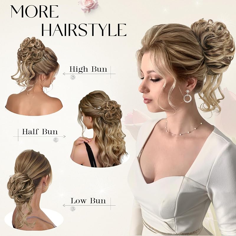 Coc fals Sofeiyan tip „messy bun” cu șuvițe sintetice ondulate, accesoriu de păr donut 4T gri pentru femei