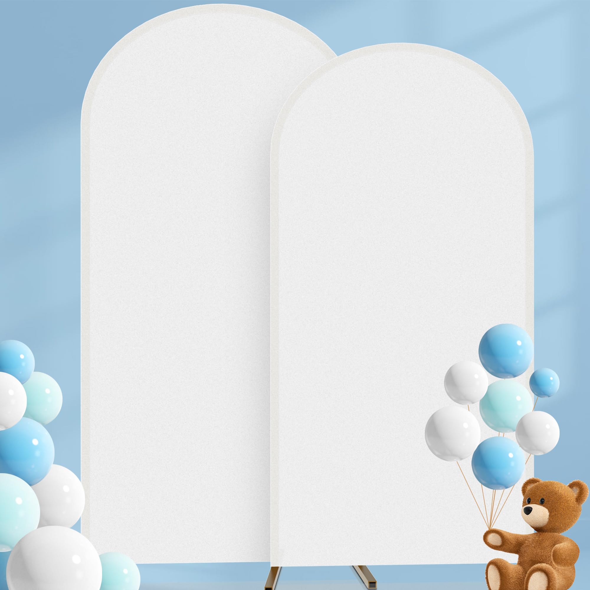 2 Pcs Arch Backdrop Covers- 5Ft & 6Ft Spandex Fitted Round Top Wedding Arch Cover- 2 Sided Arch Stand Cover Backdrop Fabric for Wedding Birthday Banquet Decor (Frame Not Included)