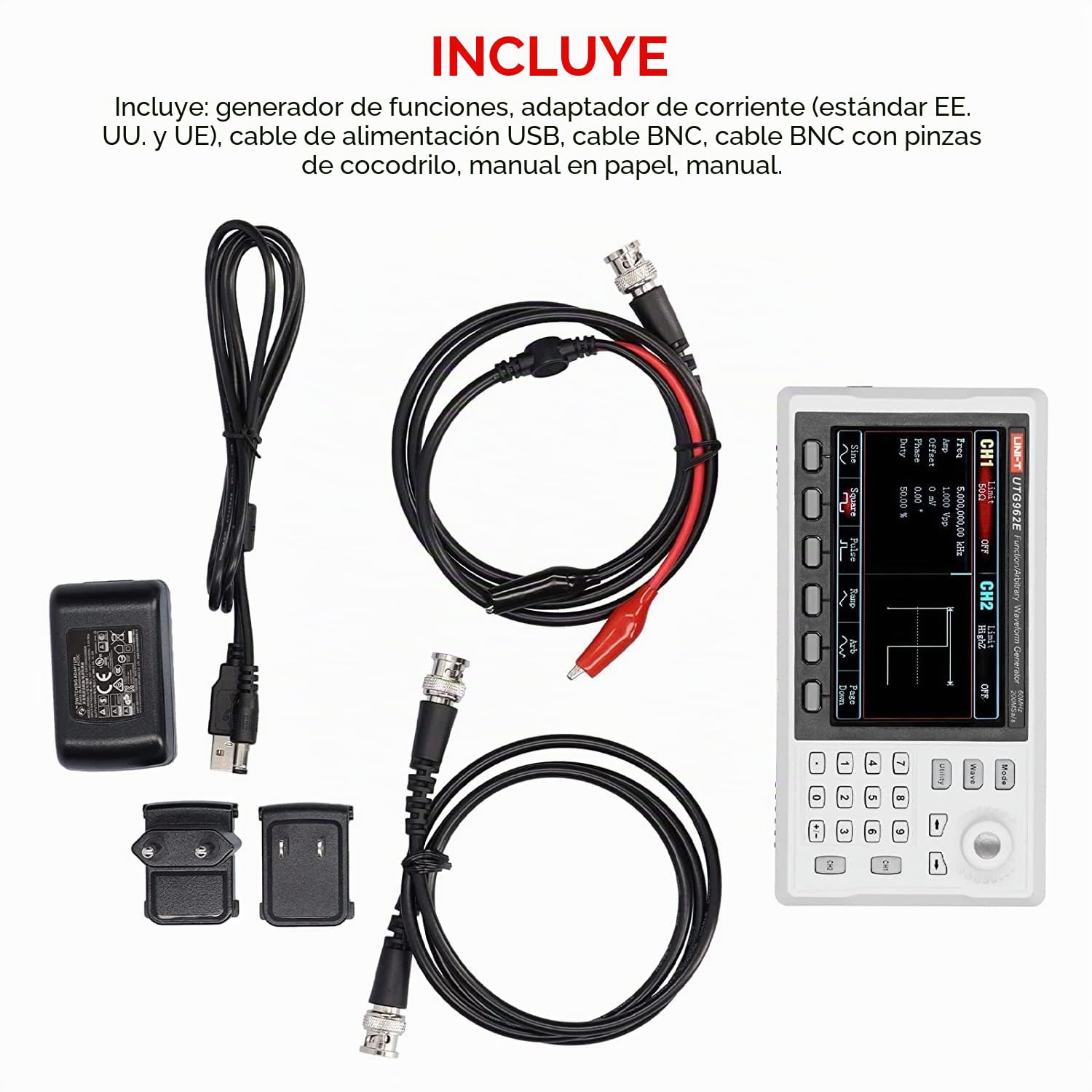 UNI-T UTG962E Generador de señal, DDS 60MHz Generador de forma de onda arbitraria con LCD TFT de 4,3 pulgadas, 200MSa/s Medidor de frecuencia de 2 canales (110-240V Enchufe EU) Tienda en Alemania, ¡3