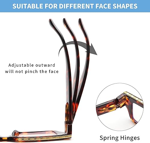 Miniatura 4 de JM Paquete de 3 lentes de lectura estilo Oprah para mujeres y hombres, lectores cuadrados con bloqueo de luz azul