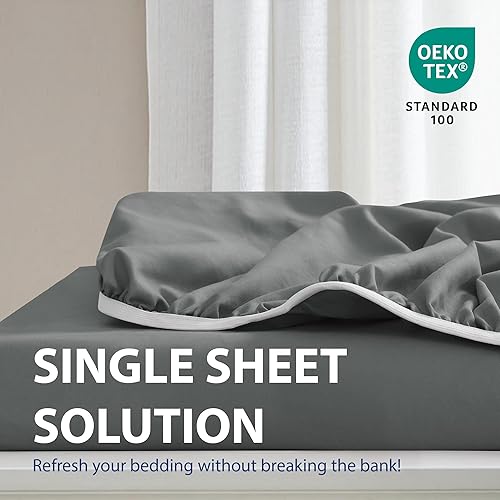 Miniatura 9 de Cathay Home Sábana bajera tamaño Queen  Doble cepillado ultrasuave  Resistente a las arrugas y a la decoloración  Sábana bajera de bolsillo profundo