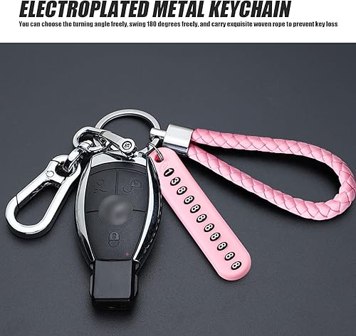 Miniatura 5 de 1 llavero de automóvil, organizador de cuerda trenzada antipérdida con hebilla de herradura, universal para la mayoría de los automóviles (rosa)